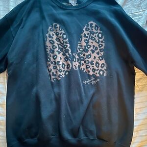 Minnie Mouse Black Sweatshirt with Leopard Bow Design perfect for disney lovers